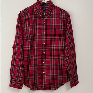 J. Crew Men's Red and Black Plaid Button Down Shirt